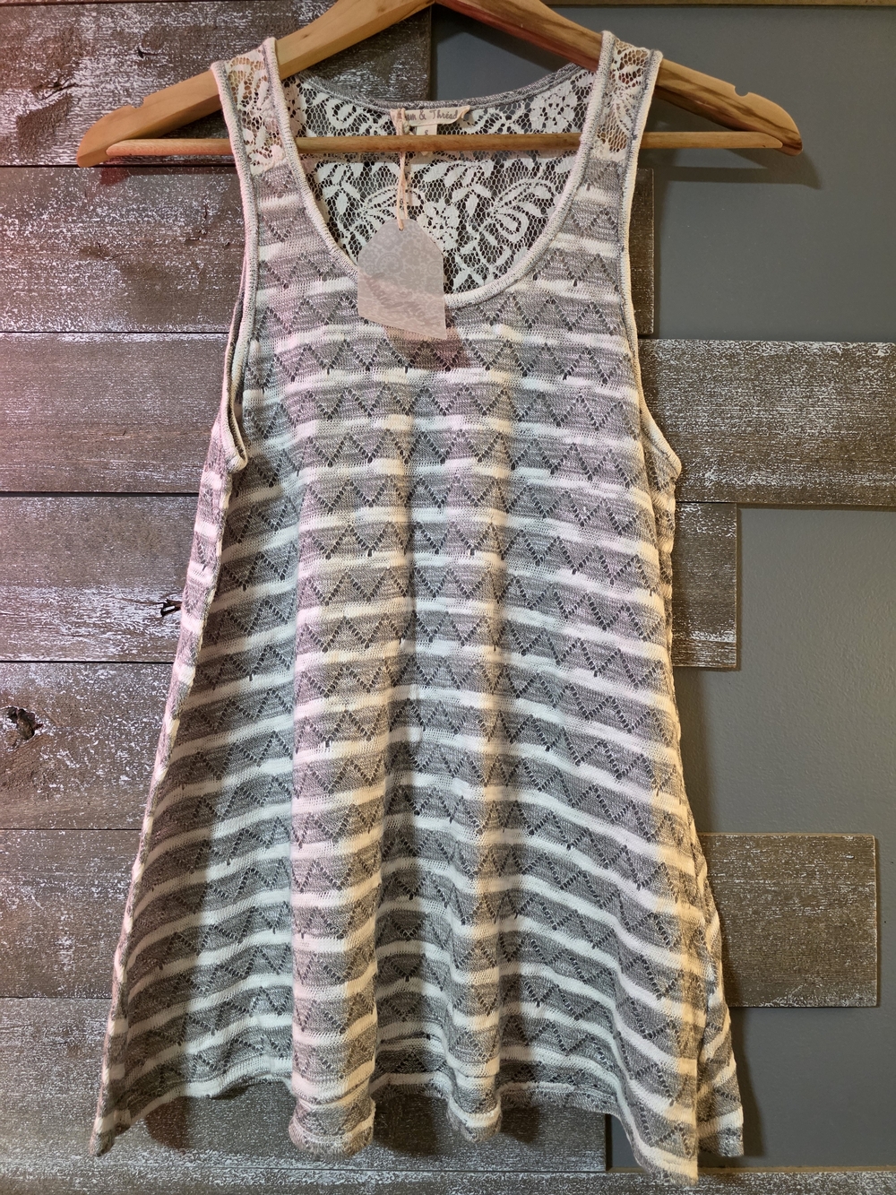 Hem & Thread Gray Lace-Striped Tank Top